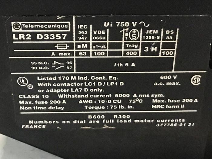 Used TELEMECANIQUE Overload Relay LR2D3353 #124393