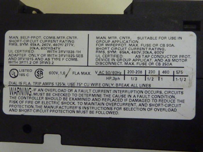 Used SIEMENS Motor Starter 3RV1 021-1AA10 #63787