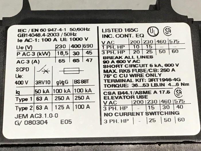 Used SIEMENS Contactor 3RT1044-1A #111931