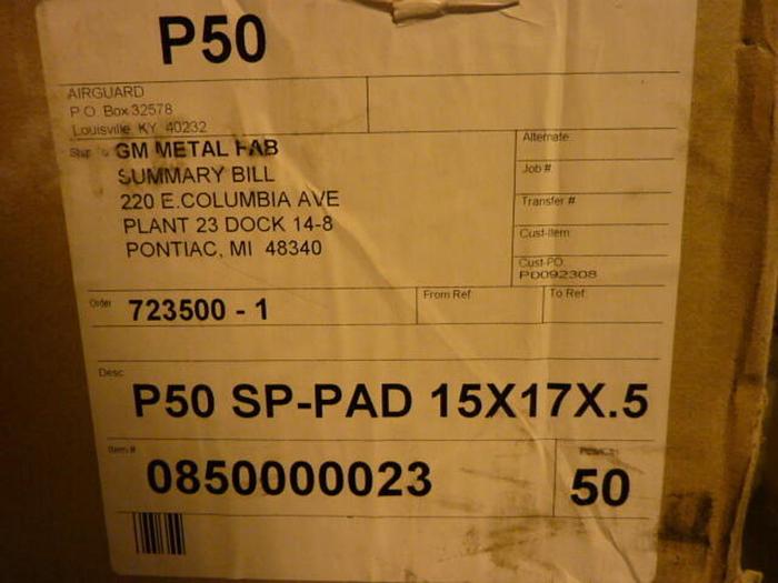 AIRGUARD Qty: 20, Air Filter P50 SP-PAD #29174