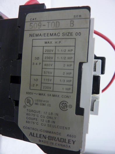 Used ALLEN BRADLEY Contactor 509-TOD SER B #58018