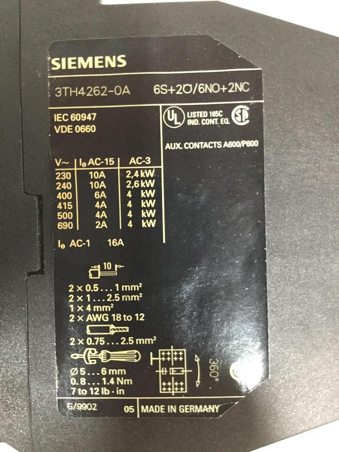 Used SIEMENS Contactor Relay 3TH4262-0A USED