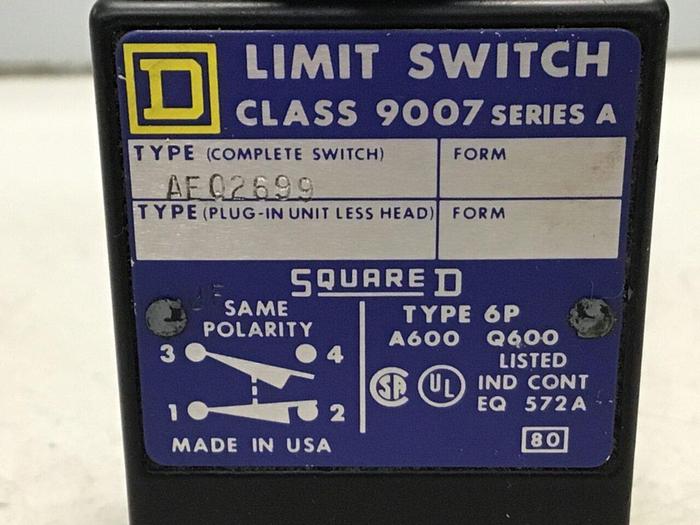 Used SQUARE D Limit Switch 9007-AEQ2699 Used