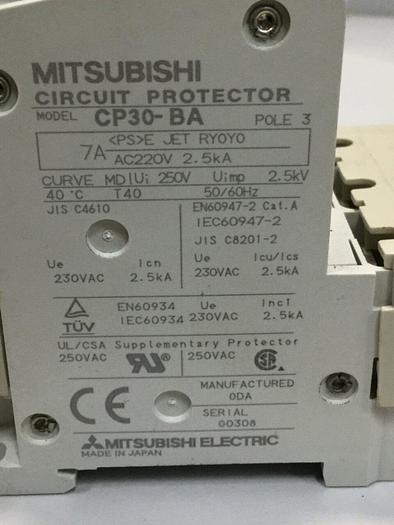 Used MITSUBISHI 7 Amp Circuit Protector CP30-BA-3P-7A #103601