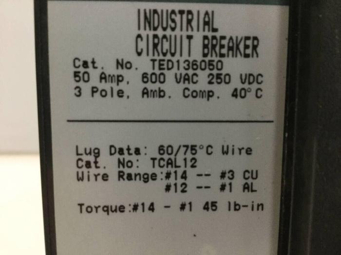 Used GE 50 Amp Circuit Breaker TED136050 #93849