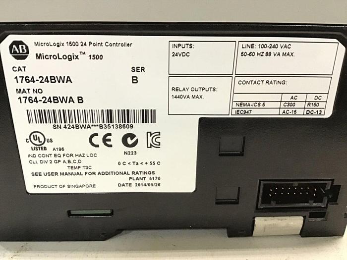 Used ALLEN BRADLEY Base Unit & Modules 1764-24BWA & RELAY MODULES USED