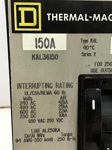 Used SQUARE D 150 Amp Breaker & Switch KAL36150 & SWITCH USED