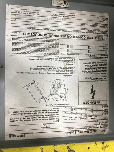 Used ITE SIEMENS 30 Amp Bus Disconnect Switch RV361G #137255