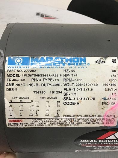 Used MARATHON Thermolator Motor 3/4 HP 1VL56T34D5349A-R26P #124080