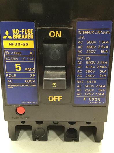 Used MITSUBISHI 5 Amp Circuit Breaker NF30-SS-5 #112269