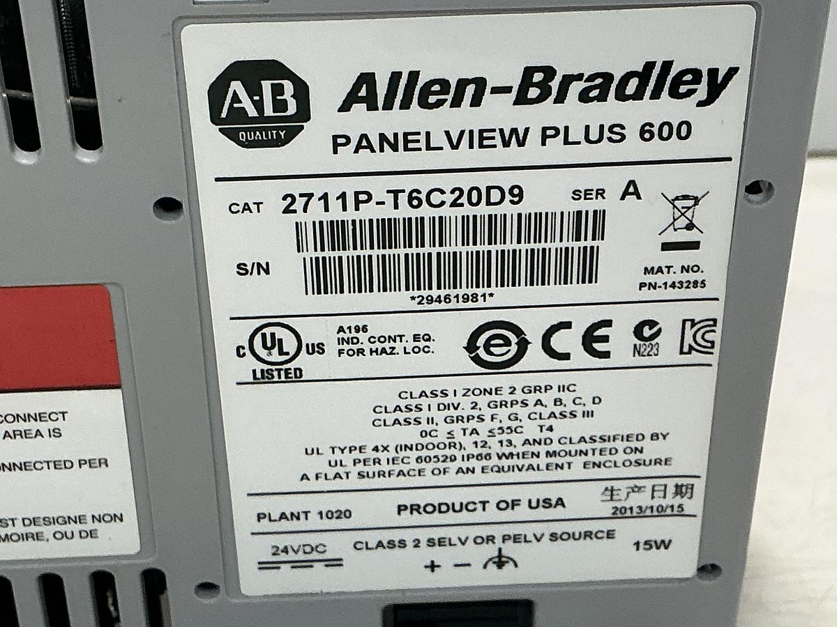 Used ALLEN BRADLEY 2711P-T6C20D9