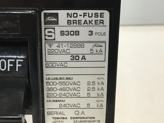 Used TOSHIBA 30 Amp Circuit Breaker S30B-3P-30A #119762