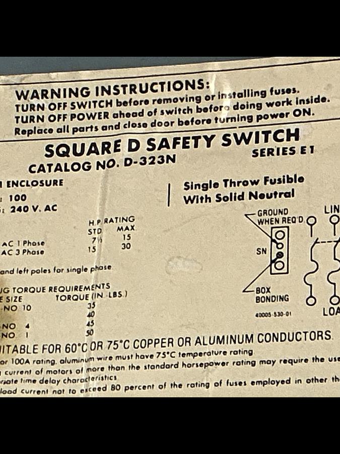 Used SQUARE D D-323N