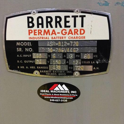 Used BARRETT BATTERY Industrial Battery Charger 24 Volt ASR-B12-720 #84326
