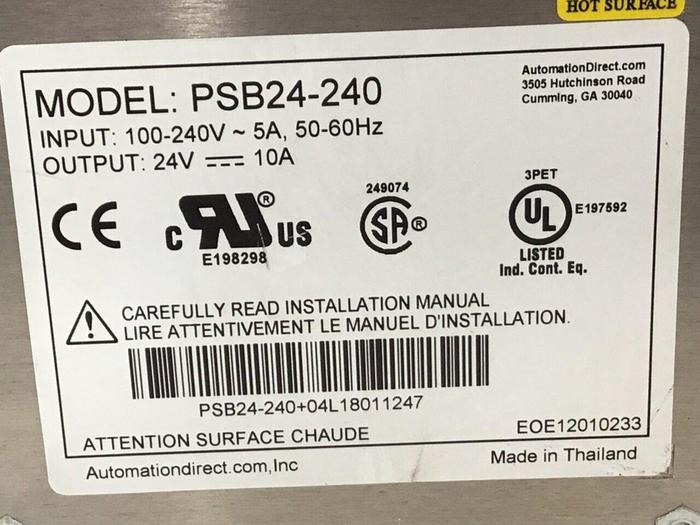 Used AUTOMATION DIRECT Power Supply PSB24-240 #120208