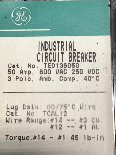 Used GE TED136050 Breaker & Disconnect 50 AMP USED #138656