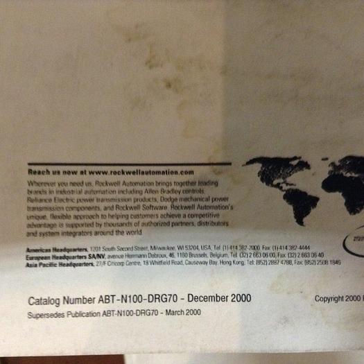 Used ROCKWELL Documentation Reference Guide ABT-N100-DRG70 #70756
