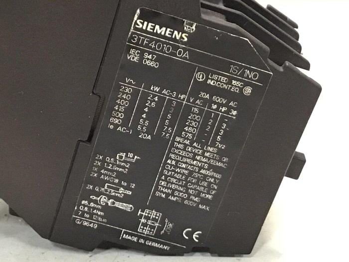 Used SIEMENS Contactor 3TF4101-0A #123241