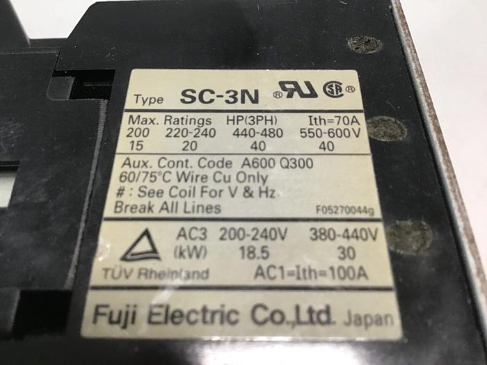 Used FUJI ELECTRIC Contactor SC-3N EXTENDED #112281