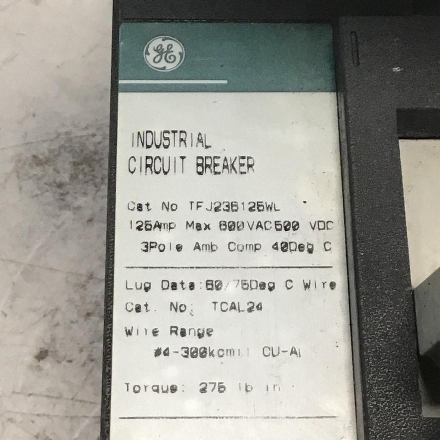 Used GE 125 Amp Circuit Breaker TFJ236125WL / DISCONNECT USED