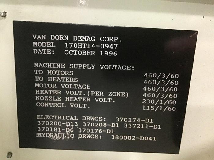 Used VAN DORN DEMAG 170 Ton Injection Mold Machine 170HT14 USED