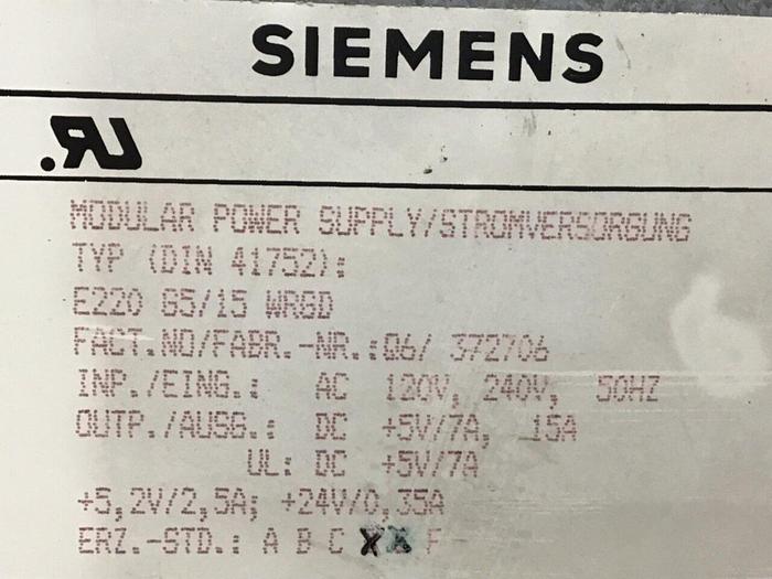 Used SIEMENS Modular Power Supply E220G5/15WRGD #120545