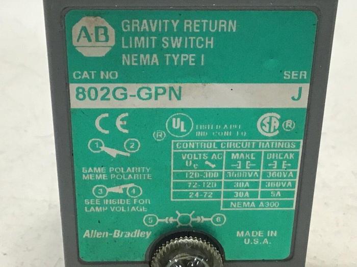 Used ALLEN BRADLEY Limit Switch 802G-GPN #122074