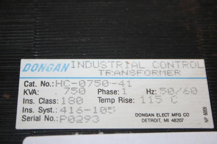 Used DONGAN .750 kVA Industrial Control Transformer HC-0750-41 Used