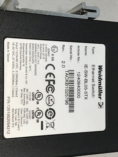 Used WEIDMULLER Ethernet Switch IE-SW-BL05-5TX #115059