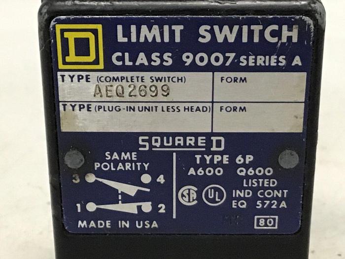 Used SQUARE D Limit Switch 9007-AEQ2699 Used