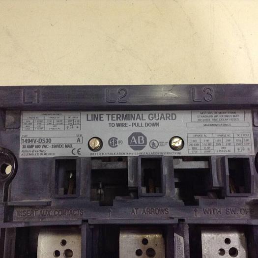 Used ALLEN BRADLEY 30 Amp Disconnect Switch 1494V-DS30 SER A #71701