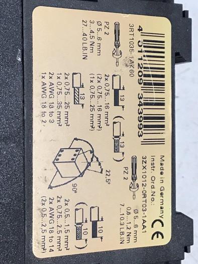 Used SIEMENS Power Contactor 3RT1035-1AK60 #123142