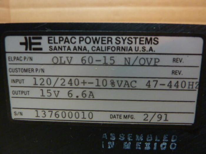 ELPAC Power Supply OLV 60-15 N/OVP #30265