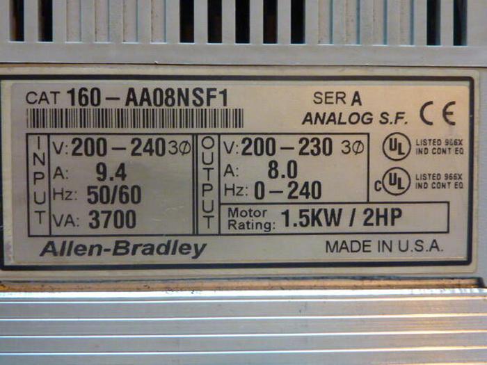 Used ALLEN BRADLEY Drive 160-AA08NSF1 SER A USED