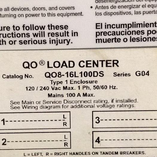Used SQUARE D QO Load Center QO8-16L100DS #80908