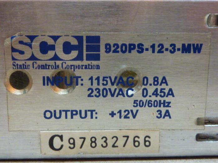 Used STATIC CONTROL SYSTEMS Power Supply 920PS-12-3-MW #29340