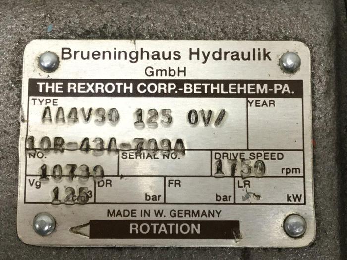 Used BRUENINGHAUS HYDRAULIK Hydraulic Pump AA4VS01250V Used
