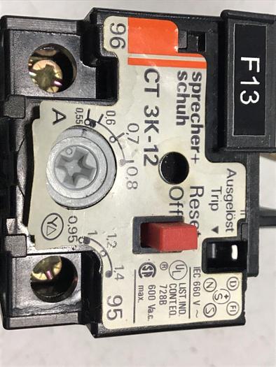 Used SPRECHER & SCHUH Overload Relay CT3K-12 #120779