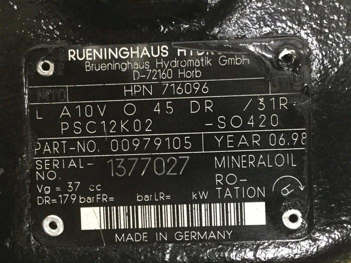 Used BRUENINGHAUS HYDROMATIK Pump LA10VO45DR31RPSC12K02 Used