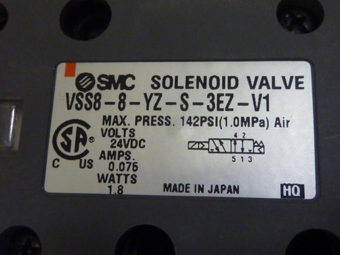 Used SMC Solenoid Valve VSS8-8-YZ-S-3EZ-V1 #66865