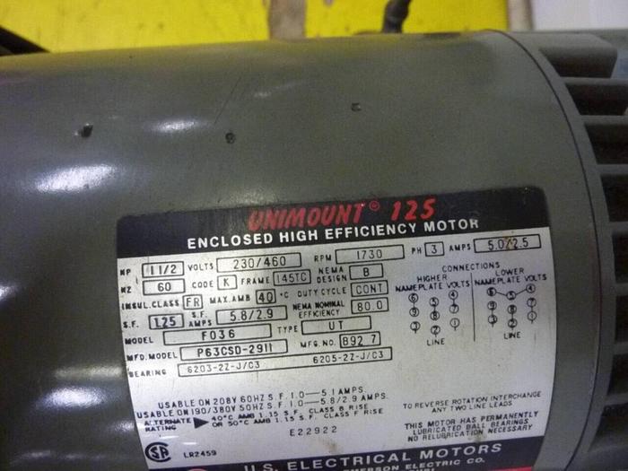 Used BRUNNER 1.5 HP Vacuum Pump NAT.L.BD.17525L Used