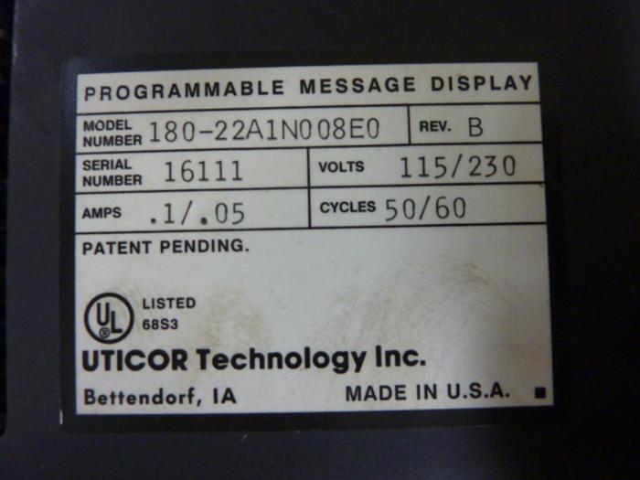 Used UTICOR Programmable Display 180-22A1N008E0 #56912