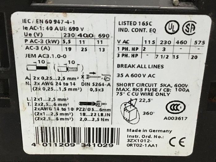Used SIEMENS Motor Starter Contactor 3RT1026-3A #104945