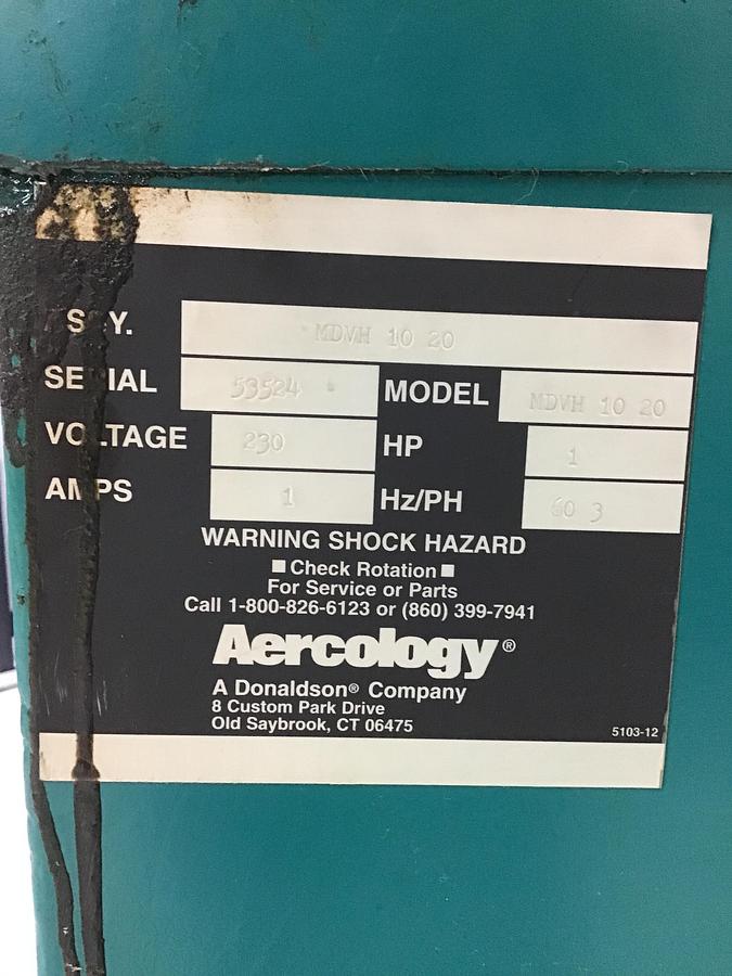 Used AERCOLOGY MDVH1020 Dust Collector Used #139073