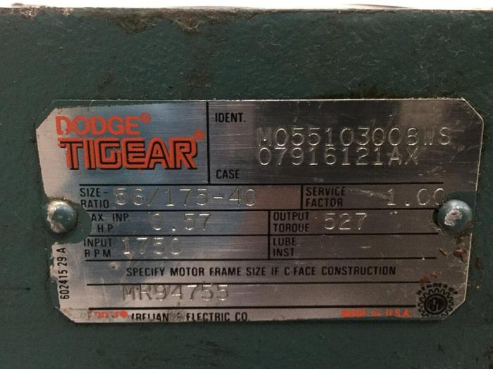 Used RELIANCE ELECTRIC Motor W/Gearbox P56H1338W-YS Used