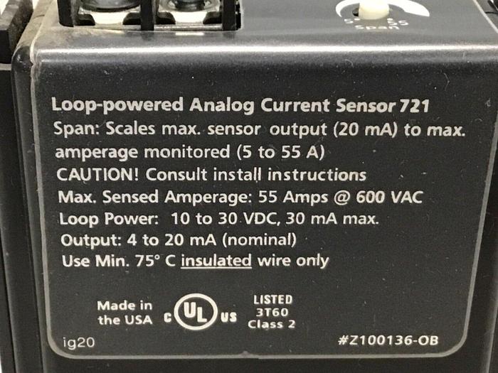 Used HAWKEYE INST INC Analog Current Sensor Z100136-OB #123596