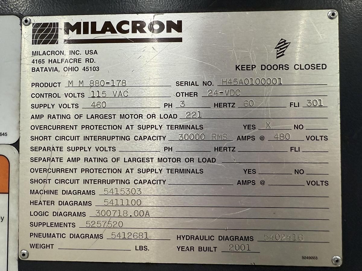Used Milacron M M 880-178