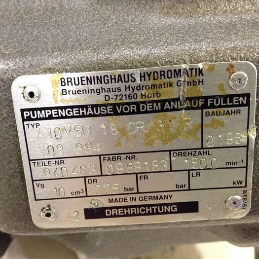 Used BRUENINGHAUS HYDROMATIK Hydraulic Pump A10VS0 18 DR/31 R 109 984Used