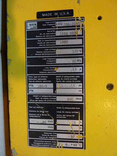 Used SICK OPTIC ELECTRONIC Light Curtain LVU 706-2251 Used