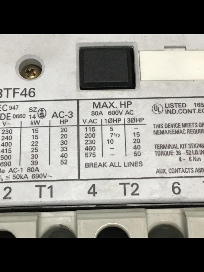 Used SIEMENS Contactor 3TF4622-OAK6 Used